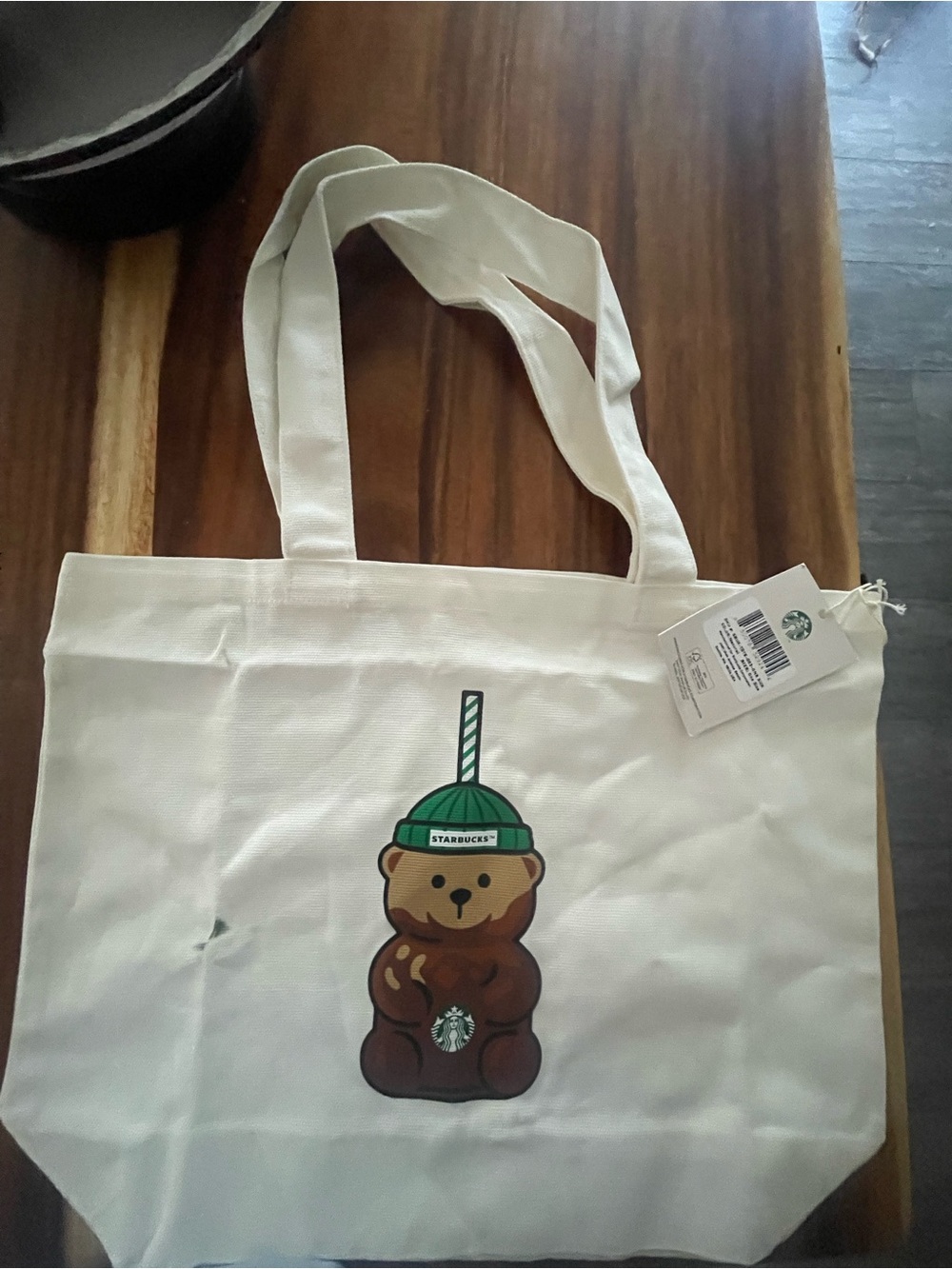 White Starbucks near Tote Bag